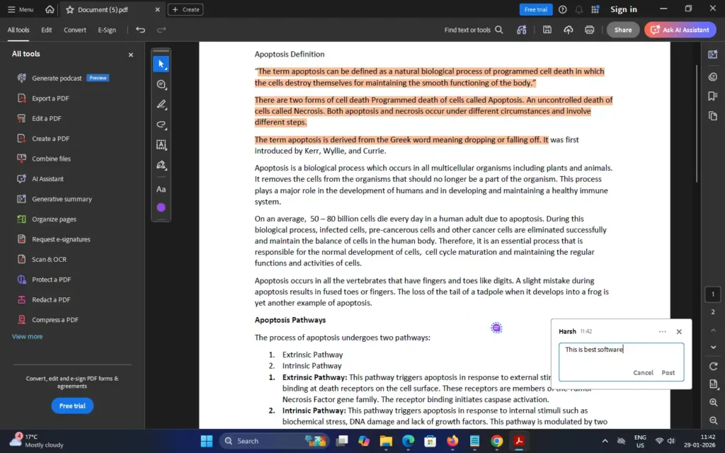 Adobe Reader DC interface showing PDF annotation tool