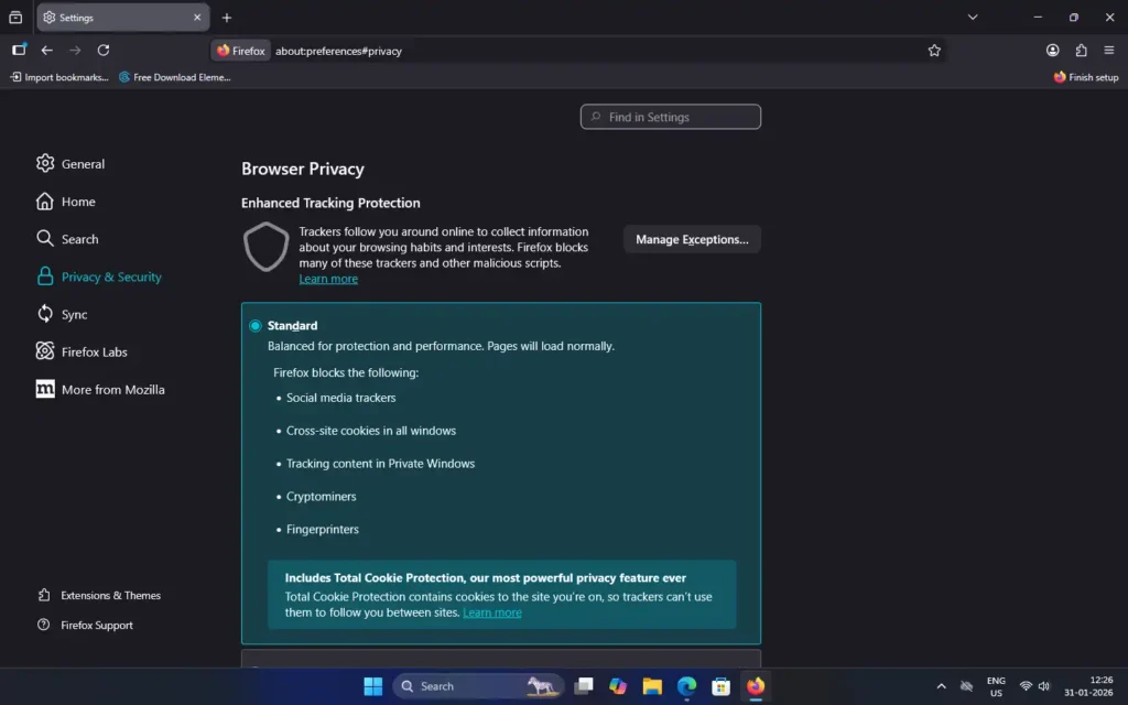 Mozilla Firefox browser for privacy